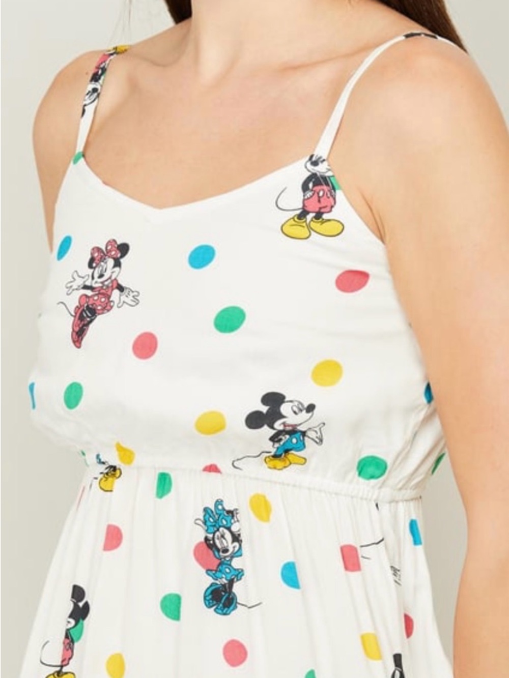 Disney Minnie and Mickie Mouse Polka Dot Dress Spaghetti Straps White Size M